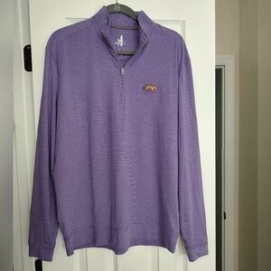 Johnnie-o LSU Vaughn Performance Quarter Zip Micro Stripe Tiger Pullover Top L